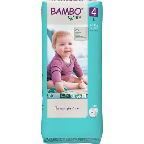 Image of Bambo Nature Hypoallergenic Baby Diapers, Eco-Labeled Diapers, Enhanced Leakage Protection, Totally Chlorine-Free, Skin Friendly, and Super Absorbent - Size 4 (48 Count)