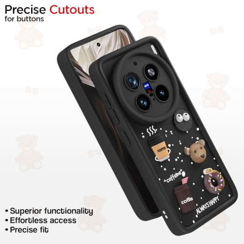 Image of Pikkme Back Cover for Vivo X200 Pro 5G | 3D Bear Silicone Cute & Fun Coffee Cartoon | Full Body Protection Bumper Case (Black)