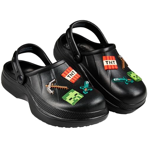 Minecraft Boys Clogs - Black Summer Shoes with Charms, Size 12-13 US