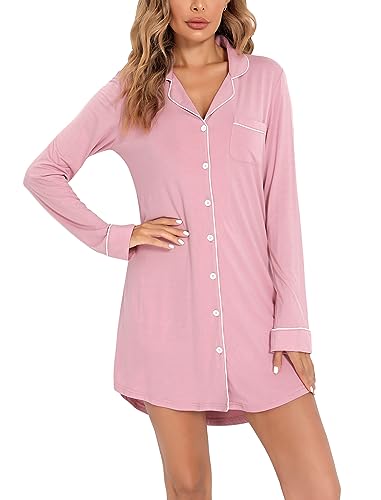 Image of Pjmlifecoco Nightgown for Women Button Down Sleepshirt Short /Long Sleeve Nightdress Soft Modal Sleepwear S-XXL