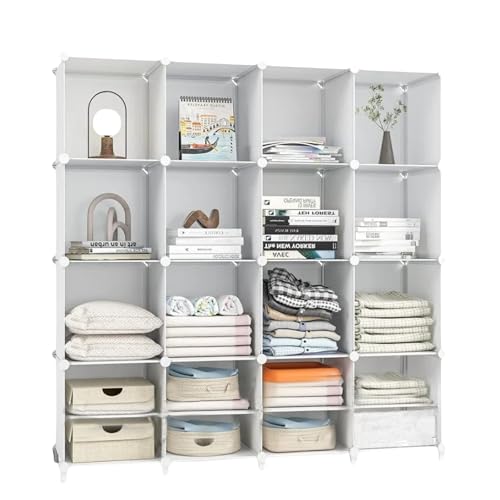 Étagère en Plastique avec des Cubes, Etagère avec Modules, 16 Compartiments, Rangement Cubique , Bibliothèque en Plastique, pour Chaussures, Vêtements,...
