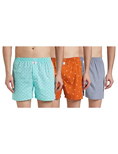 Image of Longies Cotton Mens Boxers Pack of 3 Regular Printed (LGBOXPO3VOO3 Grey,Pista,Orange3374 XL)