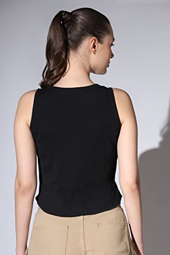 Image of OM SAI LATEST CREATION Crop Tops for Women || Ribbed Solid Chest Printed Crop Top for Girls || Text & Hart Print with Round Neck & Sleeveless Crop Top for Women || Tank Top.
