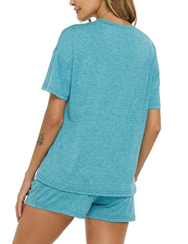 Image of LOCUBE Women's Pajama Set Soft Comfy 2-Piece Short Sleeve Lounge Sleepwear with Drawstring Shorts and Pockets