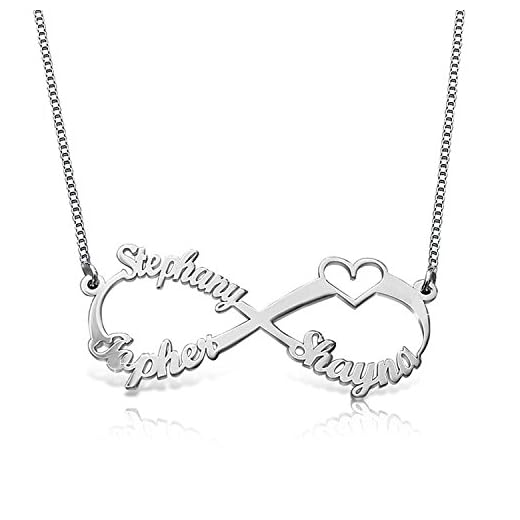 Panicy Collar de nombre eterno infinito del infinito de la plata esterlina 925 por encargo con 3 nombres