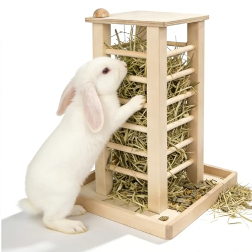 Râtelier A Foin en Bois, Mangeoire À Foin en Bois, 36,5x24,5x16,5 Cm Râtelier À Foin avec Bac, Mangeoire À Foin pour Lapin pour Chinchilla, Convient Aux...