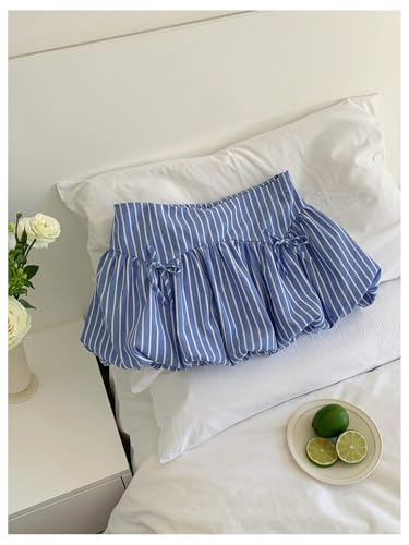 Milumia Women's Striped Bubble Skirt Bowtie Low Waisted Mini Puffy Skirts3
