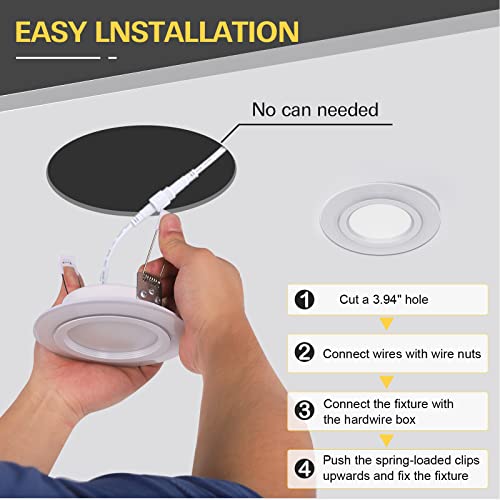 12 Pack 4 Inch New Construction Integrated Led Recessed Night Light Retrofit Module Kit W/Selectable 5Cct, Cri90, 1050Lm, 10.5W=80W, Baffle Trim, Dimmable Can-Killer Downlight, J-Box Included #TOP5