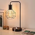 HAITRAL USB Modern Table Lamp with Outlet, Industrial Farmhouse Bedside Desk Lamp for Bedroom, Office, Living Room, Black (Without Bulb)