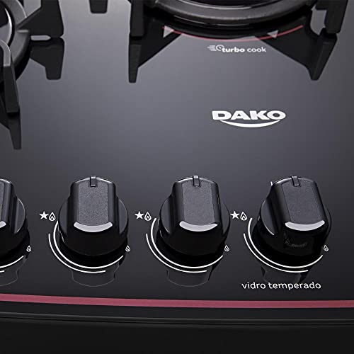 Fogão 5 Bocas Dako Supreme Glass Com Chama Tripla Bivolt acendimento automático - Preto