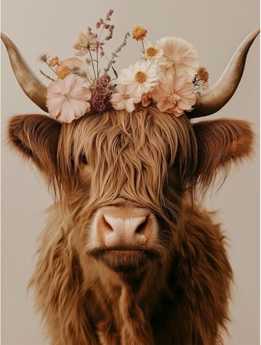 Image of Stamped Cross Stitch Kits for Adults Beginners, Cow Flowers Easy DIY Counted Cross Stitch Kit Printed Patterns Dimensions Needlepoint Art Crafts Embroidery Kits for Home Wall Decor 15.7x11.8 inches