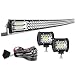 50" LED Light Bar Curved T-Former Triple Row 684W Flood Spot Combo Beam Off Road Lights 2pc 4inch 60W Spot Driving Fog Lights with Rocker Switch Harness Wiring for Trucks, ATV, UTV, Jeep, Boat, Pickup