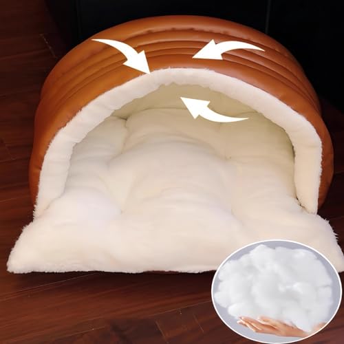 Hundebett Unterschlupf für Zuhause und Camping, wasserabweisender PU Bezug und atmungsaktives Design, leicht zu reinigendes Haustiernest Essentials, halboffenes Katzenbettnest für den Winter-6