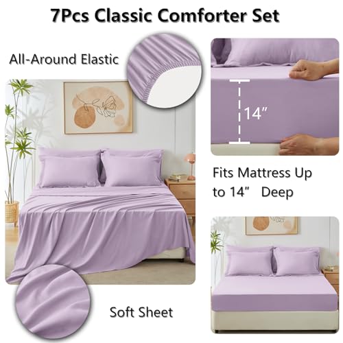 Image of CozyLux King Size Comforter Set Light Purple - 7 Pieces Bed in a Bag King, Luxury Soft Lavender Bed Set for All Seasons, Bedding Set with Down Alternative Comforter, Sheets, Pillowcases & Shams