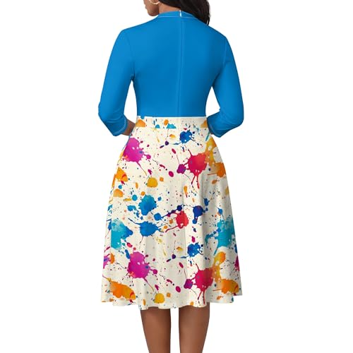 Image of PinkPatty Women's Casual A-line Midi Dresses 3 /4 Sleeve V Neck Fit and Flare Dress with Pockets