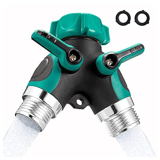 Delxo Garden Hose Splitter 2 Way Y Valve Metal Hose Connector,Solid Brass Hose Connector Garden Splitter Adapter Outdoor for Outdoor Faucet Timers,2 Rubber Hose Washers (Green)