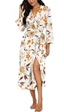 PrinStory Peignoir kimono léger pour femme - Manches 3/4 - Robe de chambre - Vêtement de nuit long - Décontracté - Peignoir de sauna, XL