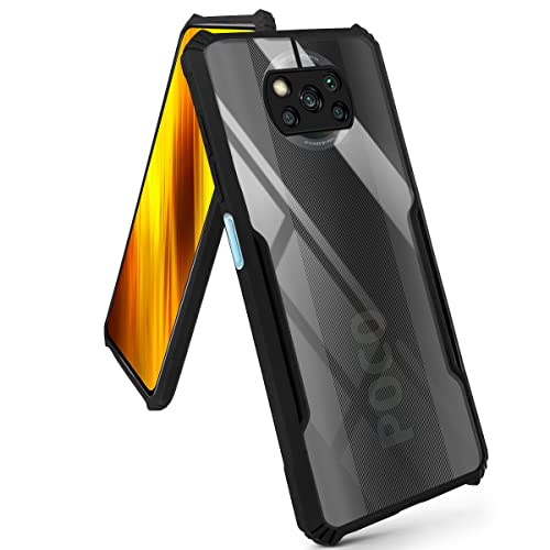 Image of Jkobi Back Cover Case for Poco X3 | Poco X3 Pro (Crystal Glass Back | Camera Protection | Shockproof Bumpers | Professional Black)