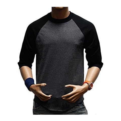90210 Wholesale Men's Baseball 3/4 Sleeve T-Shirt Crew Neck Sports Hipster Hip Hop Jersey Raglan Fashion Tee (XL, Heather Charcoal Gray/Black) Cover