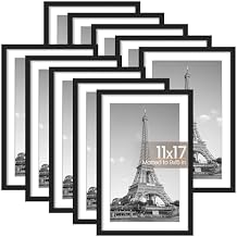upsimples 11x17 Picture Frame Set of 15, Display Pictures 9x15 with Mat or 11 x 17 Without, Wall Gallery Poster Frames, Black