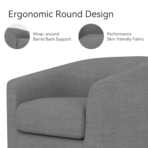 Image of Swivel Accent, Upholstered Modern Barrel-Curved Arm, Linen Fabric Comfty Sofa Solid Wood Base Reading Bedroom, Club Living Room Chair, Charcoal Grey