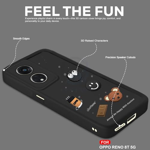 Image of AESTMO Back Case Cover for Oppo Reno 8T 5G Cover | Cute Fun Cartoon 3D Ball | Coffee Silicone Case | Full Body Protection | Camera Protection Back Cover for Oppo Reno 8T 5G (Black)
