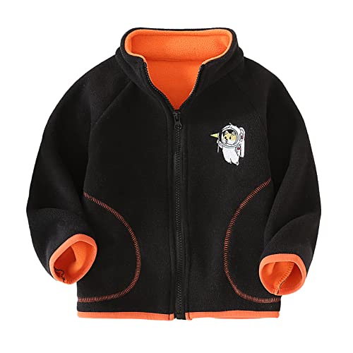 Boys Fall Jacket Toddler Boys Girls Long Sleeve Solid Color Winter Fleece Zippered Coat Jacket (Black, 7-8 Years)