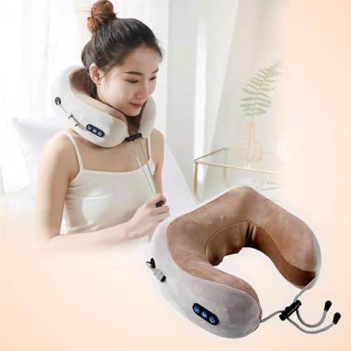 REMAXX Rechargeble U-Shaped Travel Neck Massage Pillow | Three Speed Intensity Modes | Therapeutic Vibration | Cervical Pain Relief | Deep Kneading Massage | Memory Foam