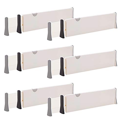 Set of 6 Adjustable Drawer Dividers Organizer Separators Plastic Dresser Organizer for Bedroom, Bathroom, Closet, Baby Drawer, Office Desk, Kitchen Storage