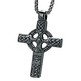bahamut Celtic Knot Triquetra Cross Pendant Necklace for Men Woman,Vintage Norse Viking irish Trinity Protection Amulet Jewelry Gifts (Black Lucky Celtic Cross)