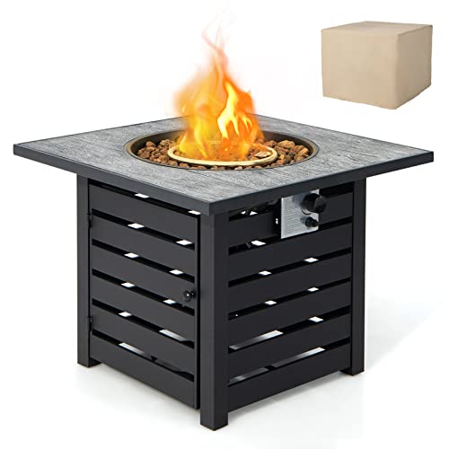 Giantex 32 Inch Propane Fire Pits, 50,000 Btu Square Gas Firepit With High-Temp Resistant Tabletop, Adjustable Flame Lava Rocks And Waterproof Cover, Csa Approved, Outdoor Fire Pit Table (Black) #TOP23
