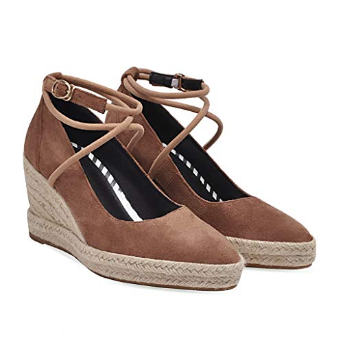 MIOKE Women's Espadrille Wedge Sandals Pointed Toe Ankle Strappy Chunky Platform High Heel Dress Shoes2