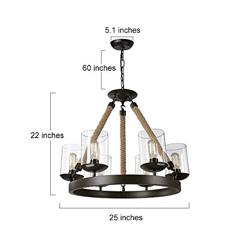 LNC Farmhouse Chandelier, Round Wagon Wheel 6-Light Fixture with Clear Glass Shades for Dining Room, Living Room, Bedroom, Kitchen Island and Foyer - Image 3