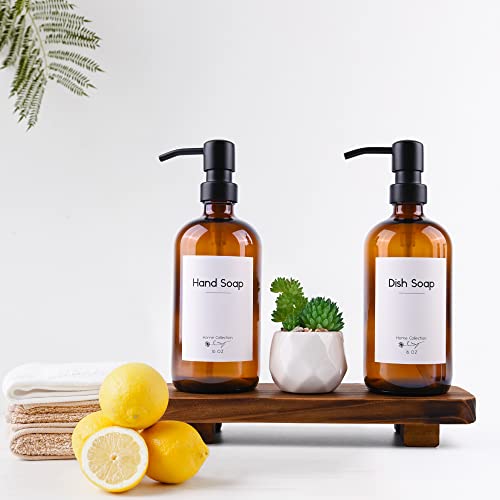 Halomoon Glass Soap Dispenser With Tray 16.9 Oz Hand Soap Dispenser Dish Soap Dispenser With Wooden Riser For Farmhouse Home Kitchen And Bathroom Decor (Brown Bottle With Black Pump) #TOP7