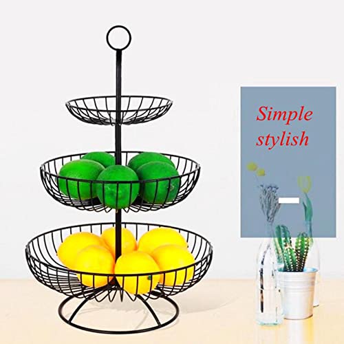 Cesta de hierro para frutas con diseño abierto, organizador de cocina negro ventilado 7