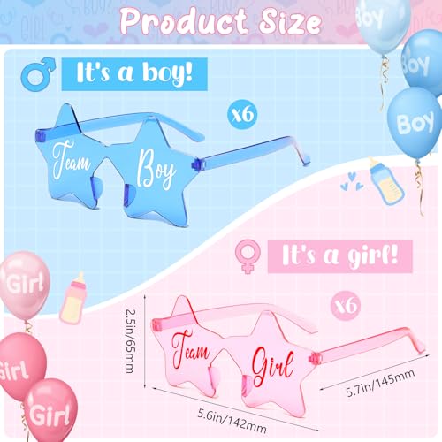 Pibupibu 12 Pcs Gender Reveal Glasses Blue Pink Sunglasses Bulk Team Girl or Boy for Gender Reveal Decor Glasses Party Favors2