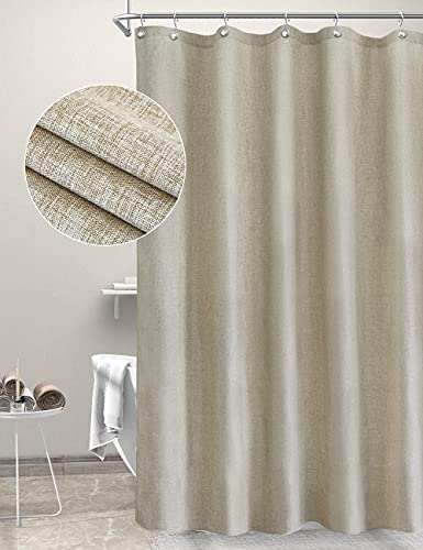 Maxpeuvon Linen Shower Curtains For Bathroom Tan Beige Fabric Cloth Shower Curtain Sets Farmhouse Hotel Luxury Heavy Duty Textured Thick Neutral Bathroom Decor 72" X 72" #TOP1