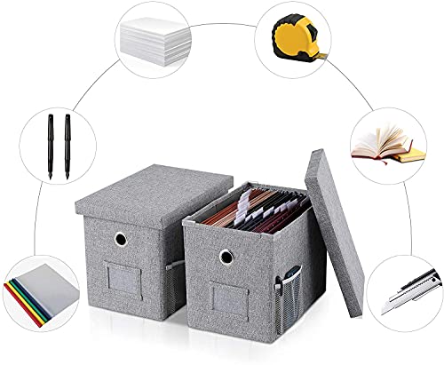 Linen File Boxes With Metal Sliding Rail With Lids For Letter Size [2Pack] File Storage Box With Extra Pocket Storage Collapsible Hanging File Storage Organizer Storage Filing Boxes File Organizer Box #TOP5