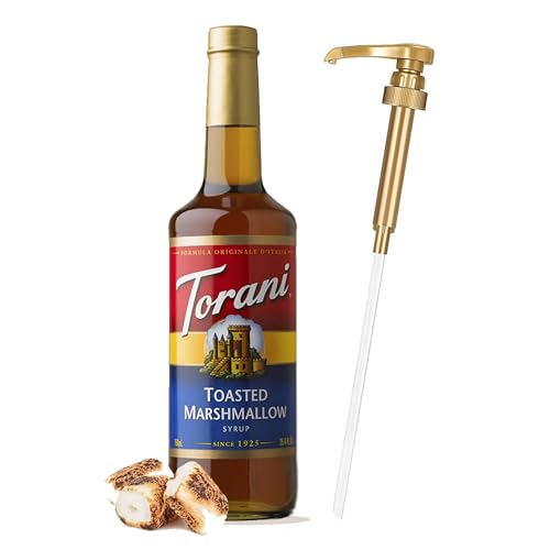 Jimoco&reg; Syrup Pump Dispenser + Torani&reg; Toasted Marshmallow Syrup, 25.4 oz - Coffee Syrup Pump...