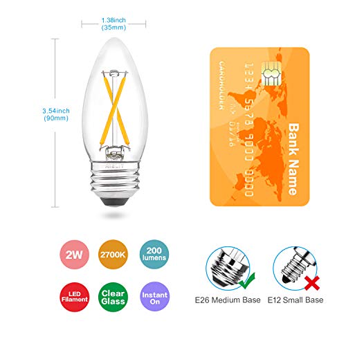 Aielit 4Pack 2W B11/Ca10 Vintage Led Light Bulbs Bundle, Dimmable 25W Equivalent Incandescent Bulb, 2700K Warm White, Ca10 E26 Led Bulb And A15 E26 Led Bulb For Ceiling Light, Chandelier, Wall Sconce #TOP1