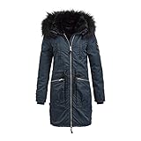 Kapuze mit Fellimitat khujo Damen Ilena Nylon Washed Jacket Jacke, Blau (Mn-Blue 407), Medium