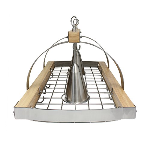 Elegant Designs Pr1001-Wod 2 Light Kitchen Wood Pot Rack With Downlights, Wood With Brushed Nickel Accents #TOP2
