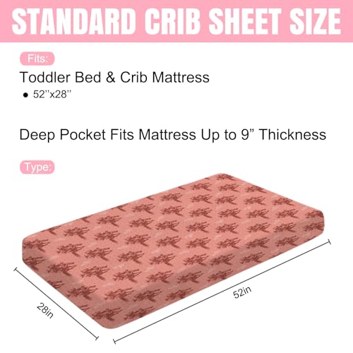 Image of Pink Western Cowboy Cactus Baby Crib Sheets 52''x28'' Vintage Cowboy Horse Snug Fitted Crib Mattress Cover for Boy Girl Retro West Plants Soft Baby Bed Sheets for Standard Crib and Toddler Mattress