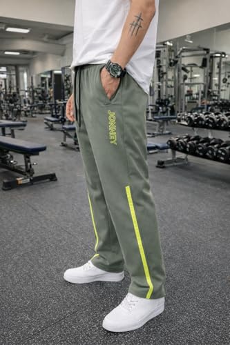 Image of Mack Jonney Men's Track Pants with Neon Yellow Side Stripe | Regular Fit Gym & Sports Lower | Activewear Training Joggers with Drawstring-M7961