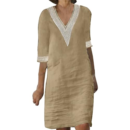 Robe maxi coton ample été col en V et demi-manches unie