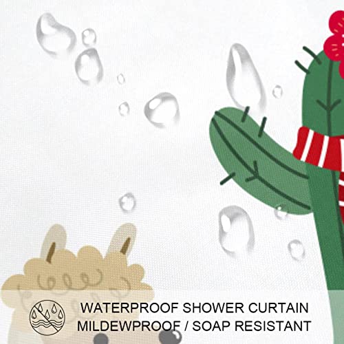 Rideau de douche motif alpaga et cactus textile lavable avec anneaux - 4