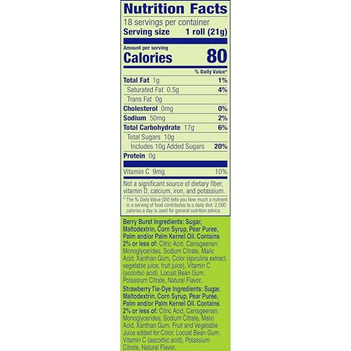 Fruit by the Foot Fruit Flavored Snacks, No Colors from Artificial Sources, Gluten Free, Variety Pack, 18 Ct, 13.5 oz