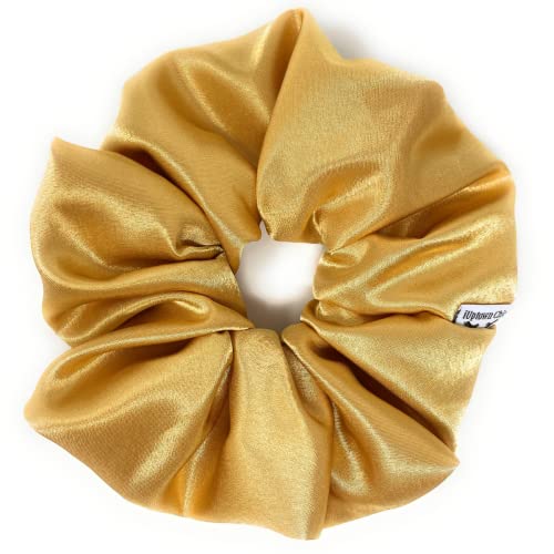 Iuptown Chic Jumbo Oversized XL Satin Scrunchies for Women Girls, Frizz Prevention, Sleep Hair Holder Scrunchy, Large Elastic Ties Band for Ponytail Bun, Satin Hair Ties for Breakage Prevention (Gold)