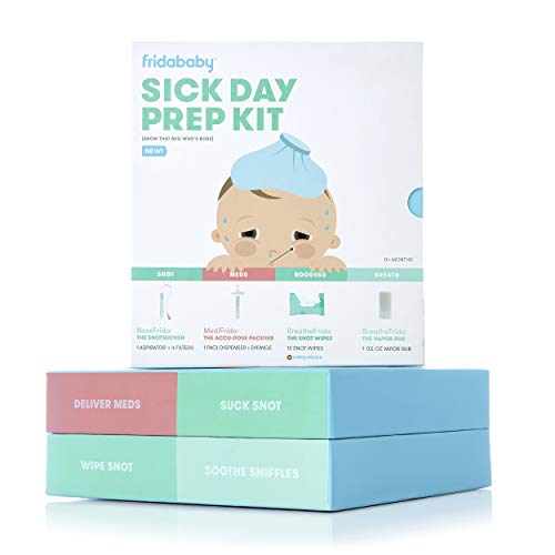 Baby Sick Day Prep Kit By Fridababy - Includes Nosefrida Nasal Aspirator, Medifrida Pacifier Medicine Dispenser, Breathefrida Vapor Chest Rub + Snot Wipes. Soothe Stuffy Noses For Babies With A Cold #TOP2