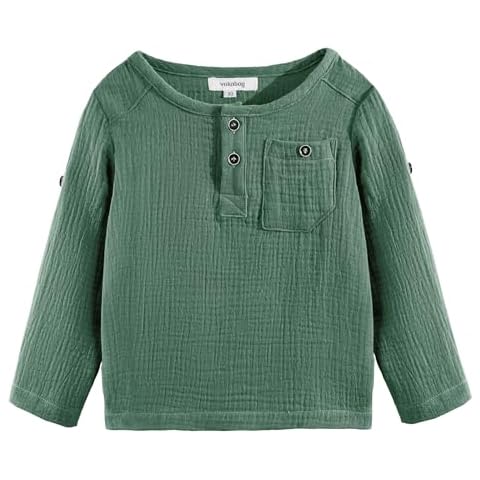 Volunboy Boys' Long Sleeve Cotton Henley Shirt Cover